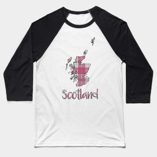 Scotland Pink, White and Grey Tartan Map Typography Design Baseball T-Shirt